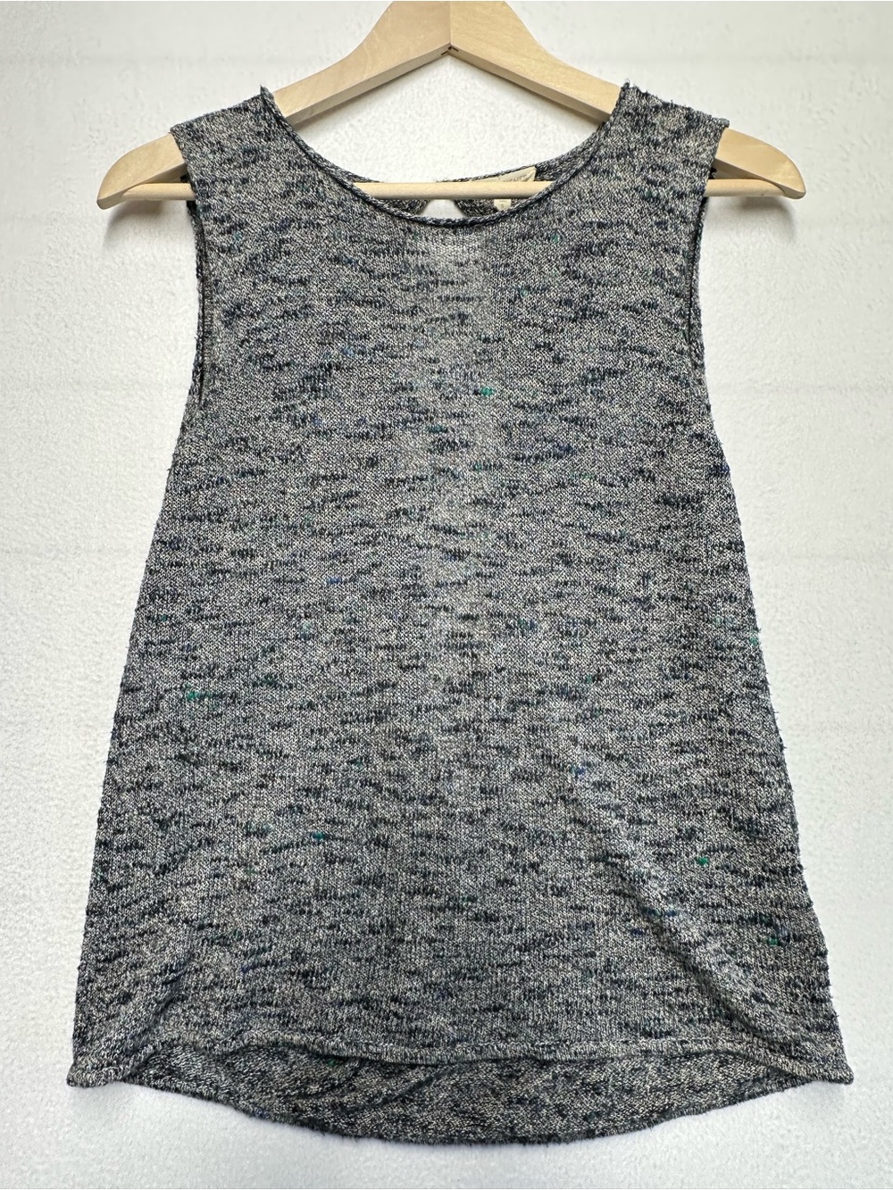 Eileen Fisher Small Linen Blend Knit Tank Top Gray Open Back Sleeveless